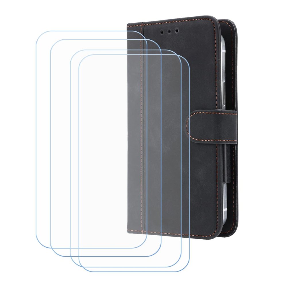 LCEHTOGYE 4-Pack Screen Protectors for Emporia SMART 5 Mini (4.95") + Case, Black