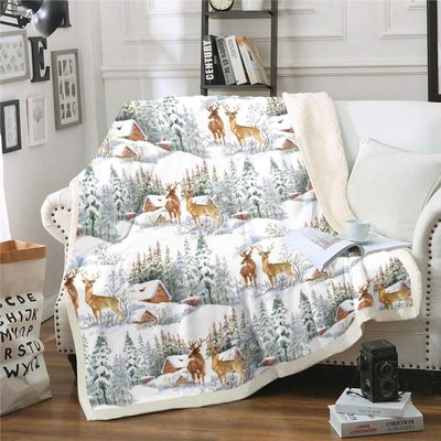 Homemissing Elk Print Cozy Blanket, Wildlife Pattern, 100 x 130 cm
