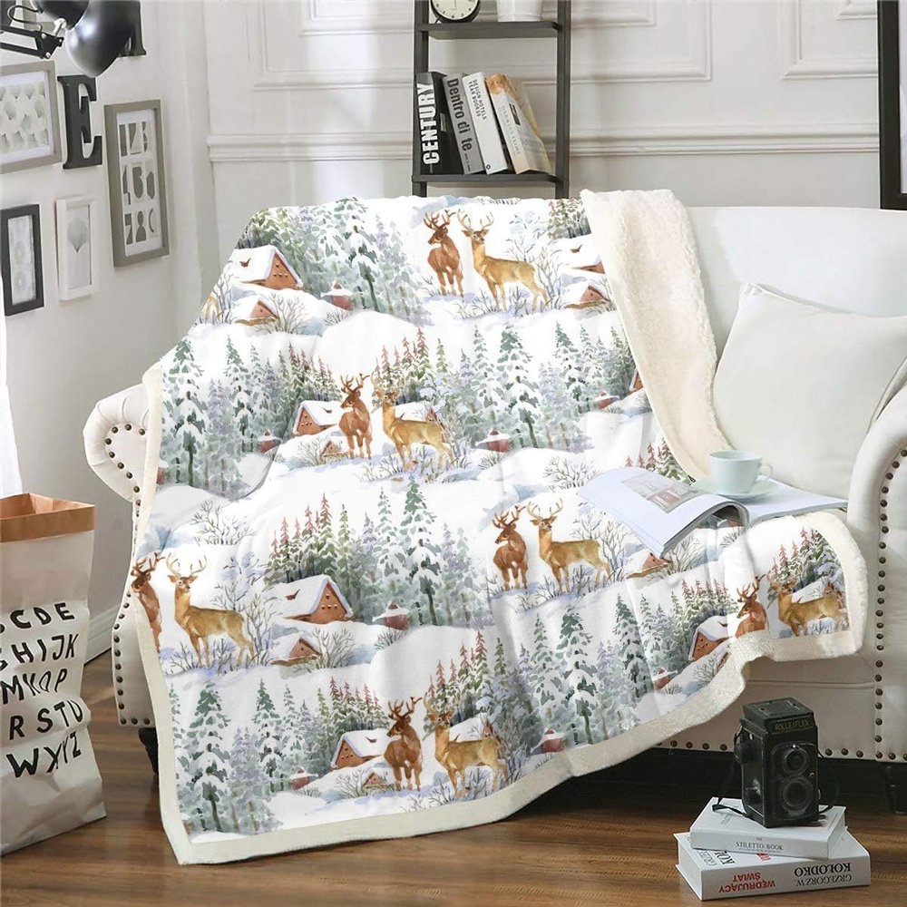 Homemissing Elk Print Cozy Blanket, Wildlife Pattern, 100 x 130 cm