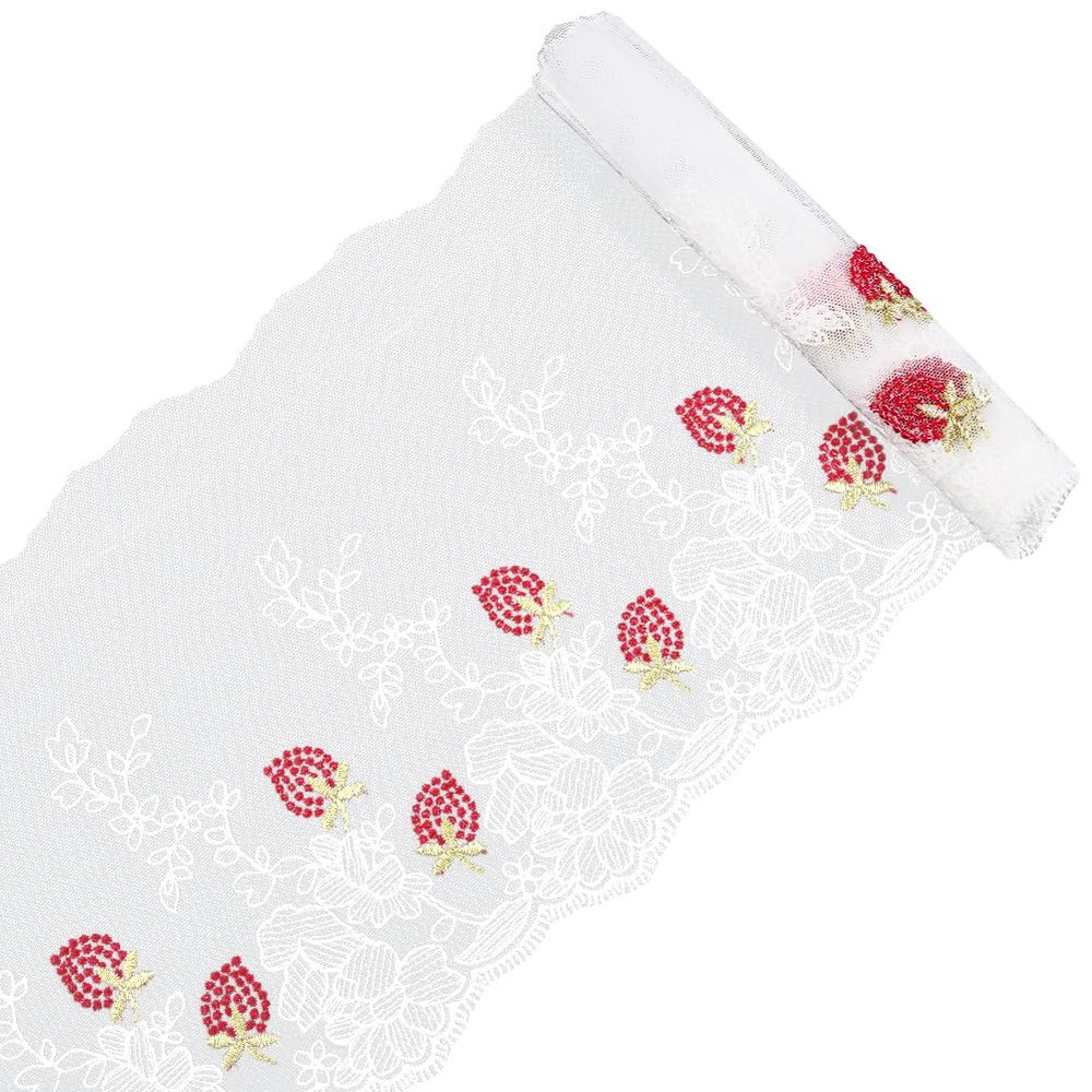 GORGECRAFT Red Strawberry Embroidered Lace Trim, 1.8 m x 20 cm