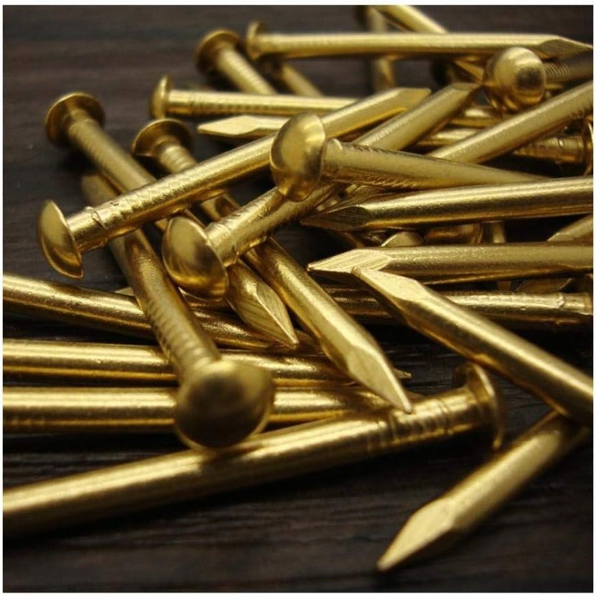 Five Gold Brass Drum Nails, 30-Pack, Various Sizes (30 × 2.8 mm)