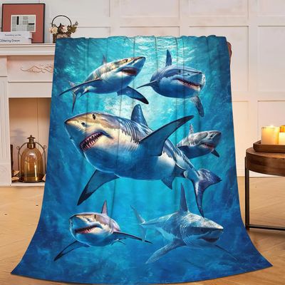 UIAMT Ocean Shark Flannel Throw Blanket