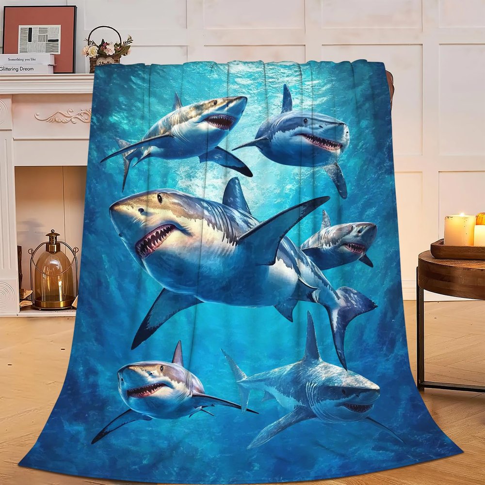 UIAMT Ocean Shark Flannel Throw Blanket