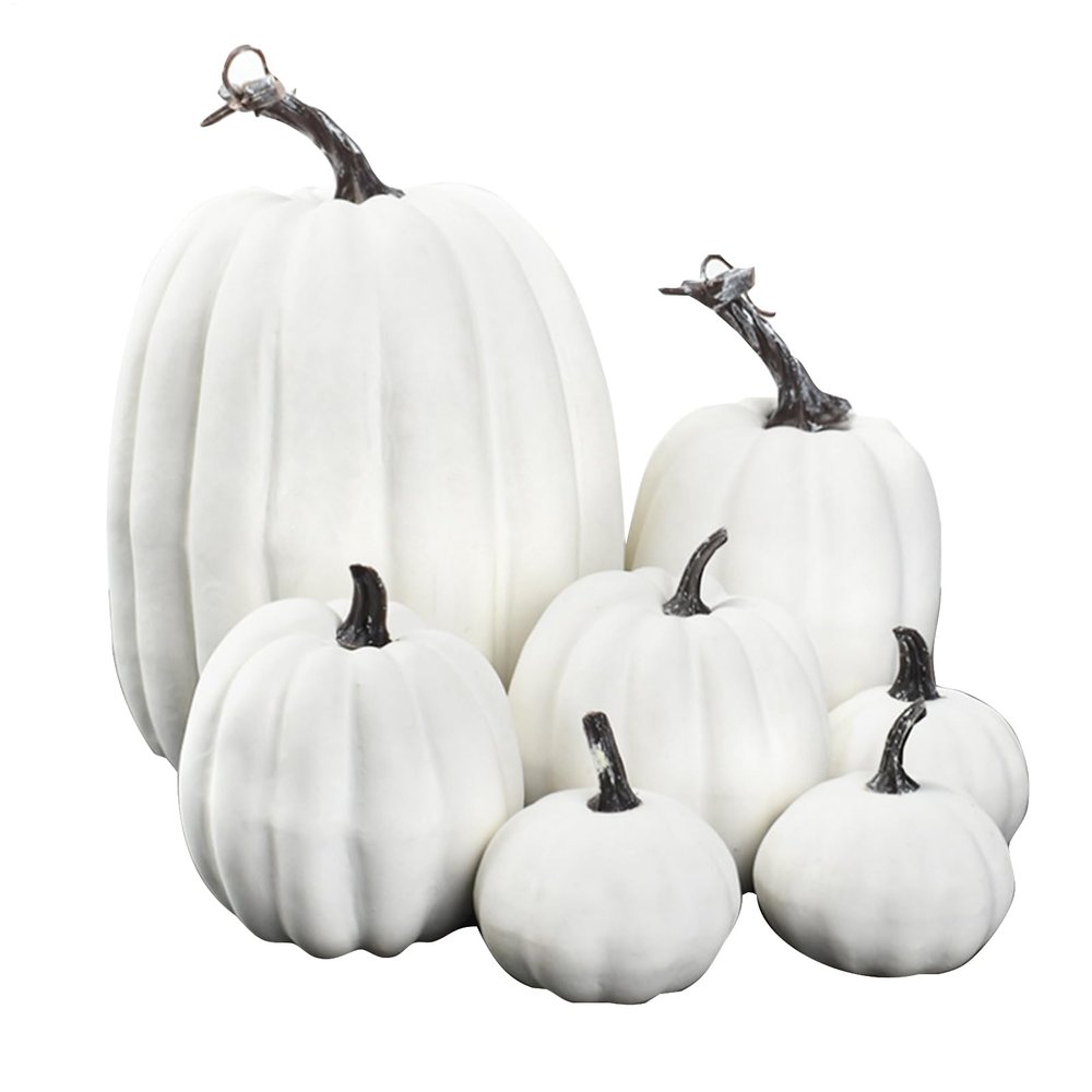 Artificial Pumpkins, 7-Piece Set for Harvest Decor and Table Centerpieces