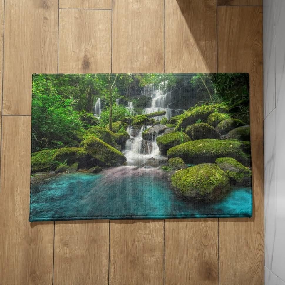 Isdreem Indoor Doormat, Non-Slip, Washable, Waterfall Nature Scene, 40 x 60 cm