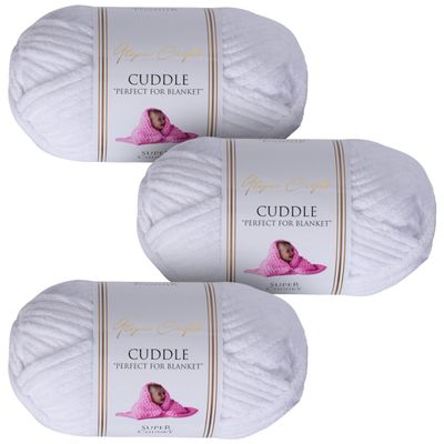 Utopia Crafts Cuddle Super Chunky Chenille Yarn, White, 100 g, 60 m, 3-Pack