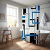 IXEHOH Modern Geometric Shower Curtain, White, Blue, Gray and Black, Minimalist Abstract Line Art, Washable, 180 x 240 cm (W x H) view 3