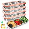JUJOJB 4-Pack Stainless Steel Snack Containers with Lids, 3-Compartment Bento Lunch Boxes view 1