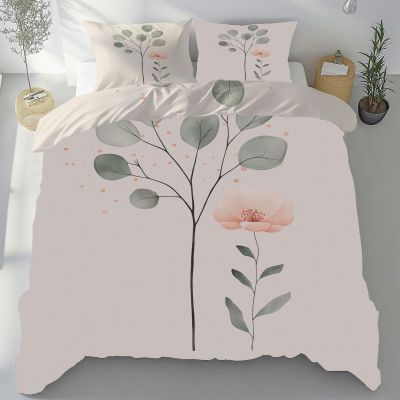 Pink Floral Microfiber Bedding Set, 200 x 200 cm
