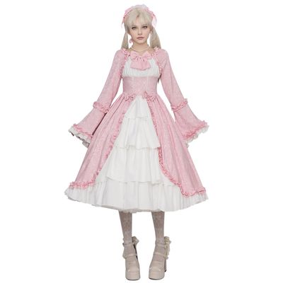 Women's Medieval Steampunk Gothic Halloween Midi Dress, Pink, M