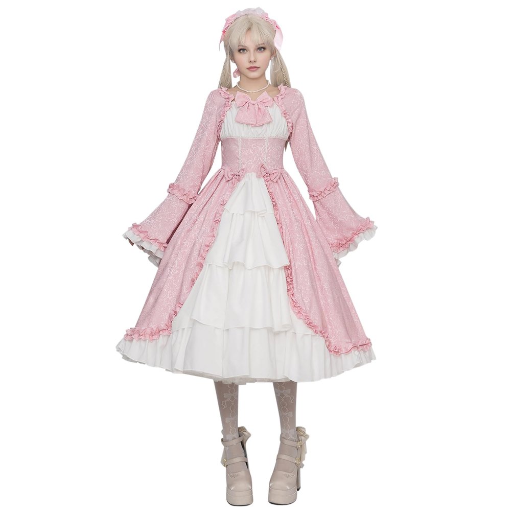Women's Medieval Steampunk Gothic Halloween Midi Dress, Pink, M