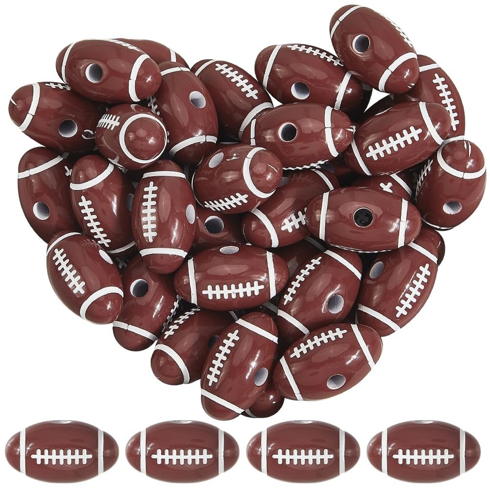 SOFPLATE 200 Rugby Ball Acrylic Beads, 18 x 10 mm, Coconut Brown