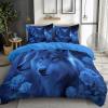 Generic Sky Blue 3-Piece Bedding Set, 155 x 220 cm, Animal Flowers Wolf Rose Design view 3