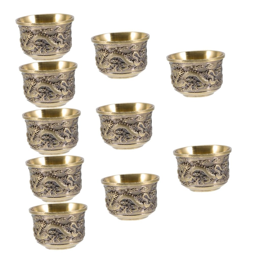 Cabilock 10-Piece Retro Chinese Teacup Set, Zinc Alloy, Non-Slip, Shatter-Resistant, Stackable