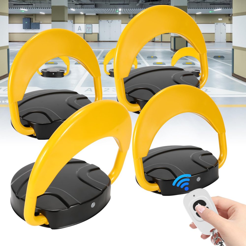 Ansobea 4-Pack Automatic Folding Parking Barriers, 8 Remotes, 8 Keys