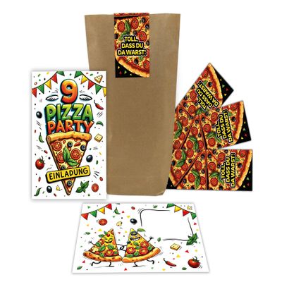 12 Pizza Party Invitations for a 9th Birthday