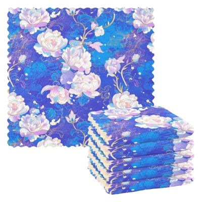 FRODOTGV Microfiber Cleaning Cloths, Indonesian Batik Cobalt Pattern, 6-Pack, 28 x 28 cm