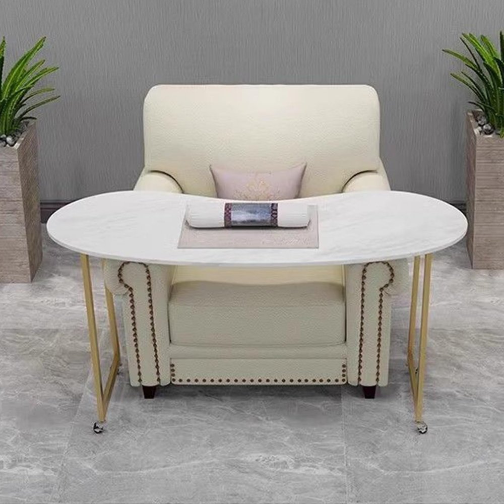 Professional Manicure Table with Marble Surface and Gold Metal Stand