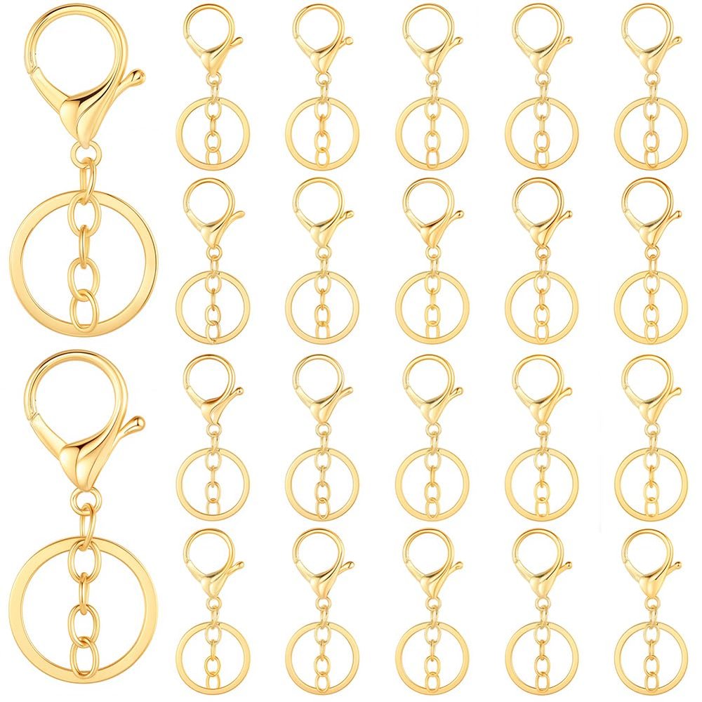 SUNNYCLUE 24-Pack Gold Lobster Claw Clasps with Key Rings