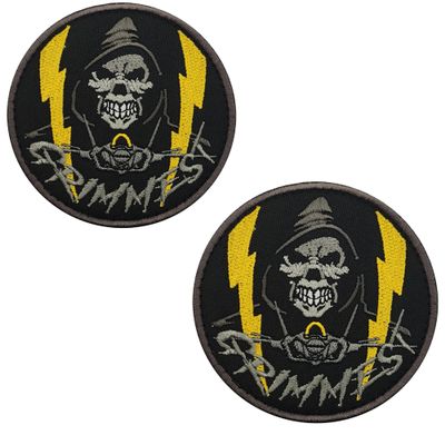 USAF 493rd F-35 Squadron Tactical Morale Patch, Skull Design, 8.9 cm, Black and Yellow Lightning, 2-Pack