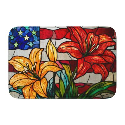 Woshuwo Stained-Glass Doormat, Red and Yellow Lily Bloom, 40 x 60 cm