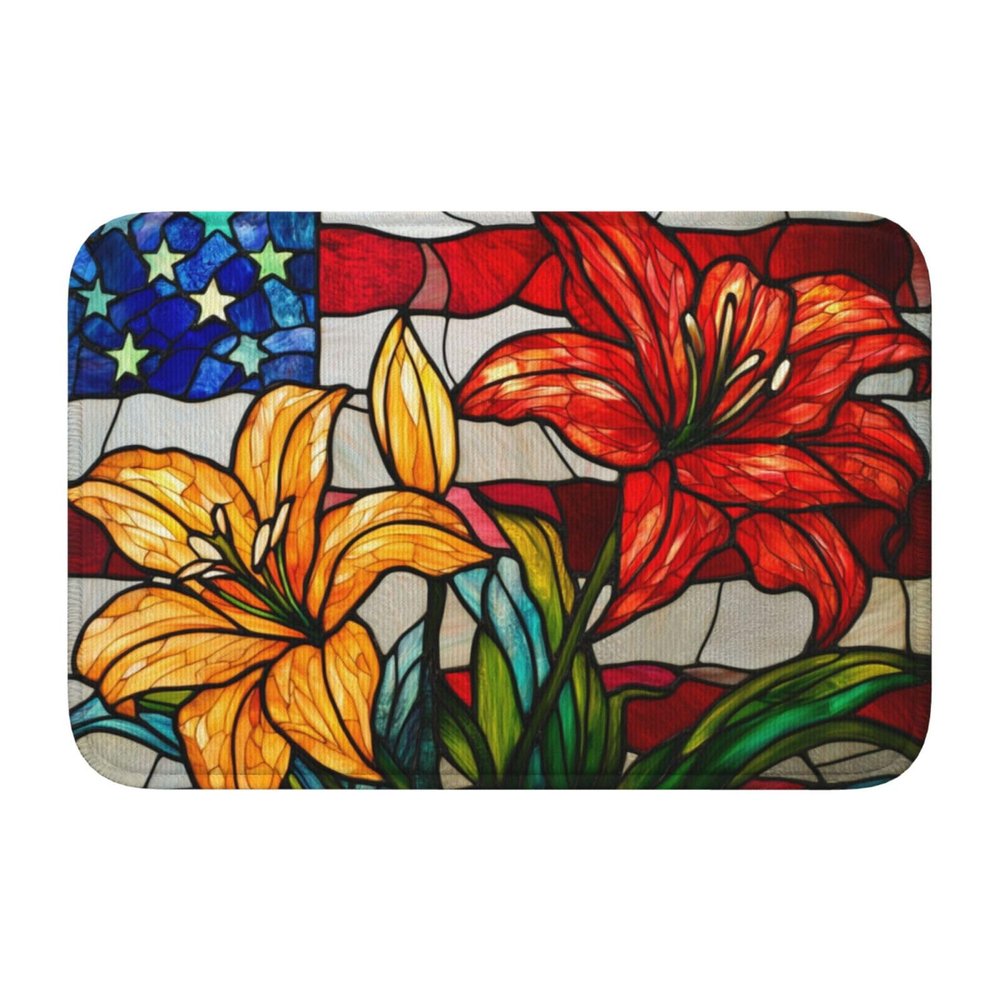 Woshuwo Stained-Glass Doormat, Red and Yellow Lily Bloom, 40 x 60 cm
