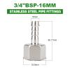 TAISHER 5-Pack 304 Stainless Steel Forged Hose Barb Fittings, 16 mm Barb x 3/4 in. FBSP Adapter with Hose Clamps view 2