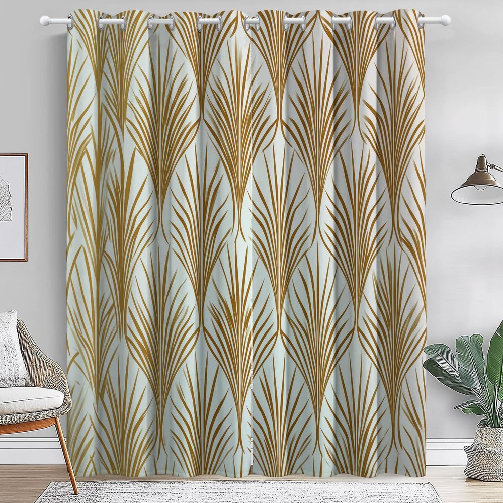 Blackout Curtains with White and Gold Geometric Print, 2-Piece Set, 166 x 75 cm (H x W)