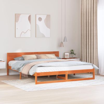 Solid Pine Bed Frame, Wax Brown, 200 x 200 cm