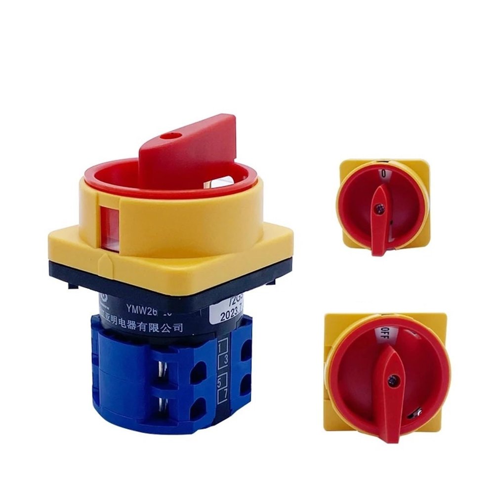 VSPPJYFG 20A/25A Two-Position Disconnect Switch, 1/2/3 Poles, LW26GS, 48×48mm/64×64mm, Padlockable Rotary Cam Selector (25A, 1-Pole, 48mm Panel)