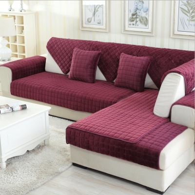 MAJINGC Flannel Sofa Cover for 1-, 2-, 3-, or 4-Seater and L-Shaped Sofas, 90 x 240 cm, 1 Piece, Wine Red