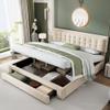 HESHU Upholstered Bed 160 x 200 cm with Hydraulic Storage, 2 Drawers and Adjustable Headboard, Beige view 1