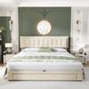 HESHU Upholstered Bed 160 x 200 cm with Hydraulic Storage, 2 Drawers and Adjustable Headboard, Beige view 2