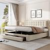 HESHU Upholstered Bed 160 x 200 cm with Hydraulic Storage, 2 Drawers and Adjustable Headboard, Beige view 3