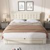 HESHU Upholstered Bed 160 x 200 cm with Hydraulic Storage, 2 Drawers and Adjustable Headboard, Beige view 4