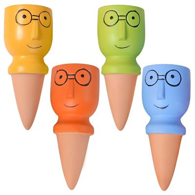 4-Piece Terracotta Plant Watering Spikes, Multicolor Glasses Design