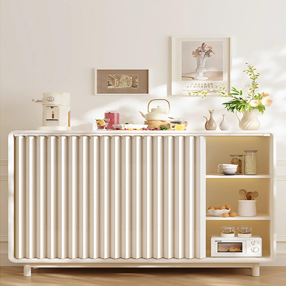 Sliding Cabinet Curtain, Linen-Look Blackout, Stain-Resistant, Beige, W 90 x H 60 cm