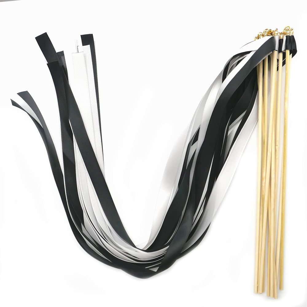 Blausky 100-Pack 30 cm Wedding Wands with Bells, Black and White