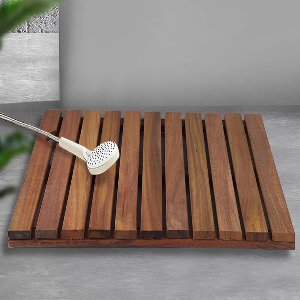 Suixtil Bamboo Bath Mat, Non-Slip Rectangular Wood Mat, 40 x 45 cm