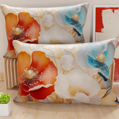 PETTI Artigiani Italiani - Set of 2 Microfiber Pillow Covers, 40 x 80 cm, Decorative Pillows for Bedroom, Sofa and Living Room, Floral Pattern 06 9, 100% Made in Italy
