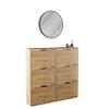 Planetmöbel Set of 2 Narrow Shoe Cabinets with Round Lighted Mirror, Gold Oak view 1