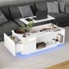 Merax Height-Adjustable LED Coffee Table with Drawers, White view 1