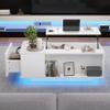 Merax Height-Adjustable LED Coffee Table with Drawers, White view 2