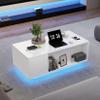 Merax Height-Adjustable LED Coffee Table with Drawers, White view 3