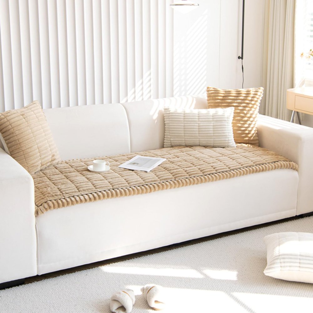 Thick Chenille Sofa Cover for 1–4-Seater, L/U-Shaped Sofas, Coffee, 70 x 210 cm