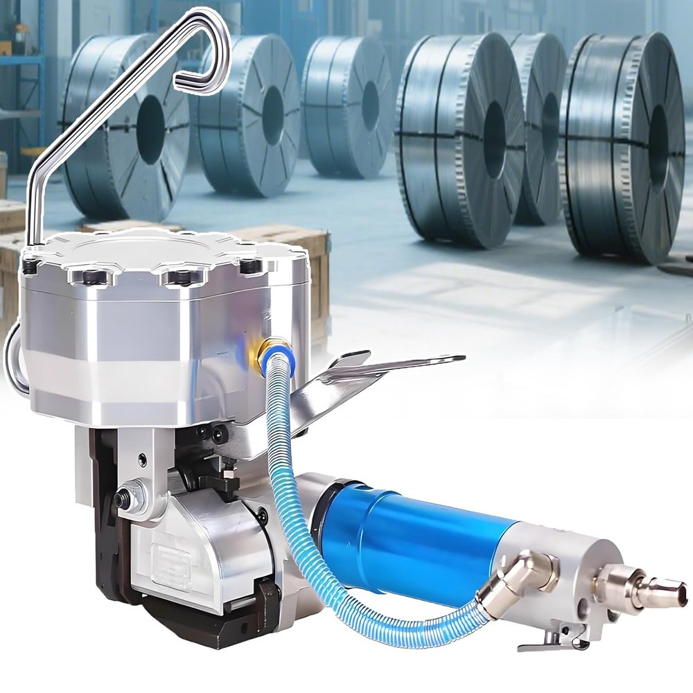 smafoseedding Pneumatic Steel Strapping Machine: 4,200 N Tension + 6,300 N Clamping Force, All-in-One Tool for 19 mm Steel Coils & Wood