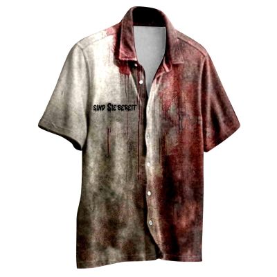 Wei Men's Halloween Bloody Waffle Shirt, Long-Sleeve Oversized Costume Top, S–XXL
