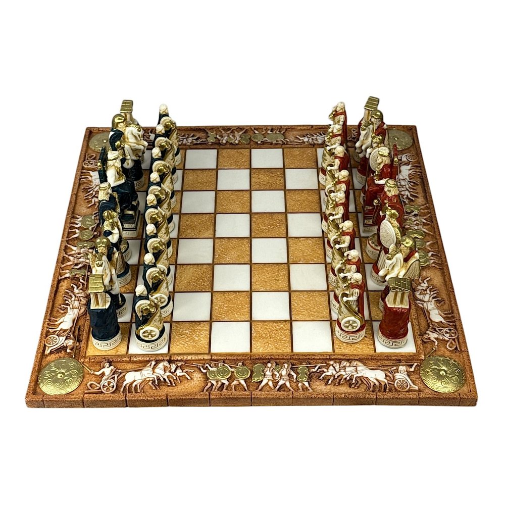 Battle of Troy Greek and Roman Gods Chess Set – Handmade Alabaster Board with 32 Pieces