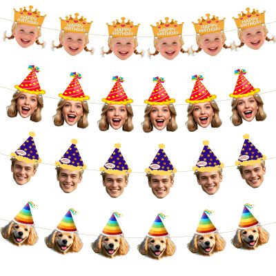 Personalized Birthday Photo Garland with Any Photo, Banner, 6–20 Pieces