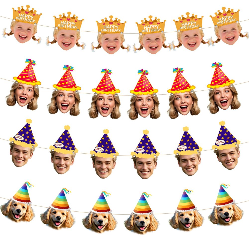 Personalized Birthday Photo Garland with Any Photo, Banner, 6–20 Pieces
